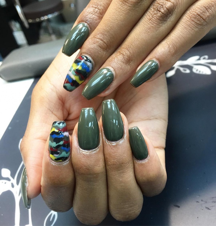 camo coffin shaped nails
