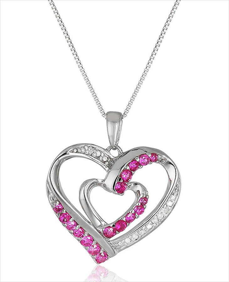 ruby double heart necklace