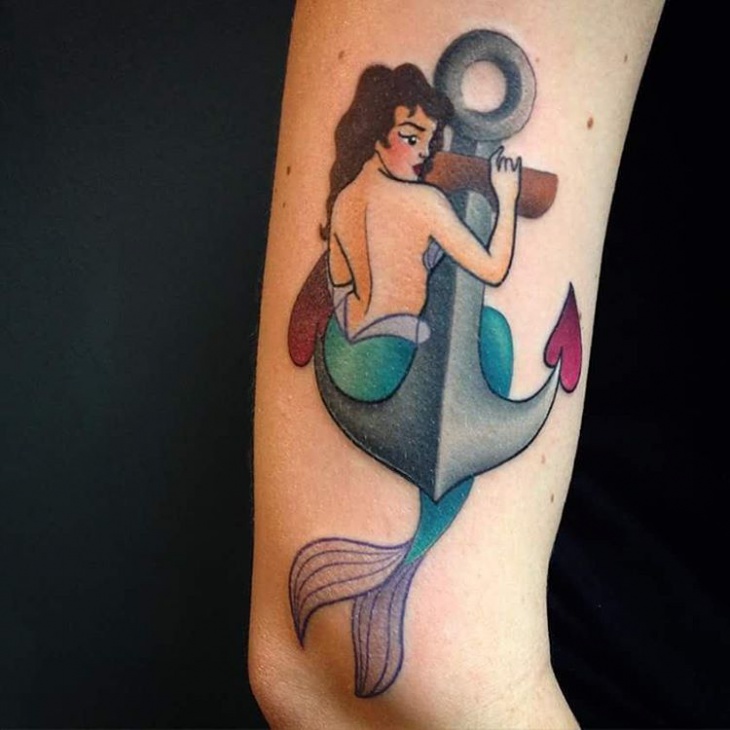 pin up mermaid and anchor tattoo