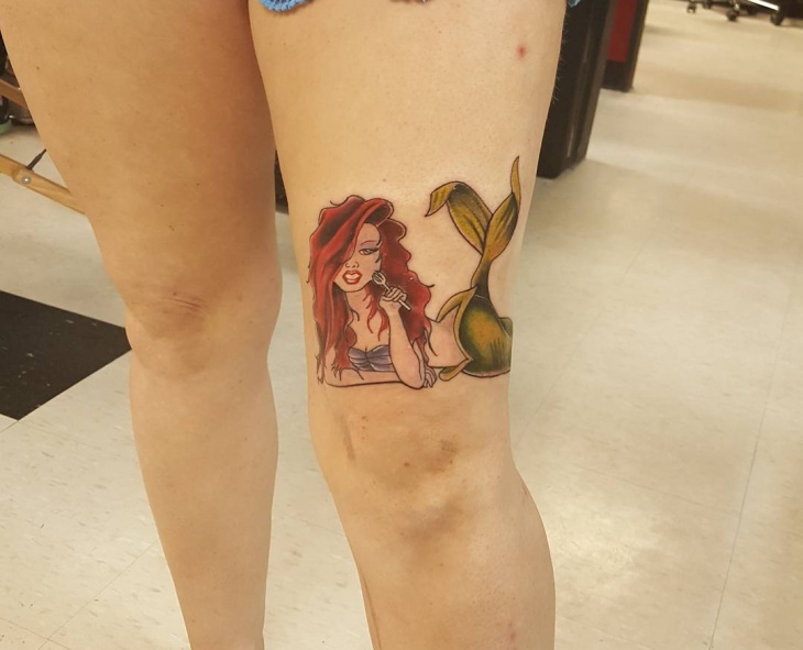 mermaid thigh tattoo for women