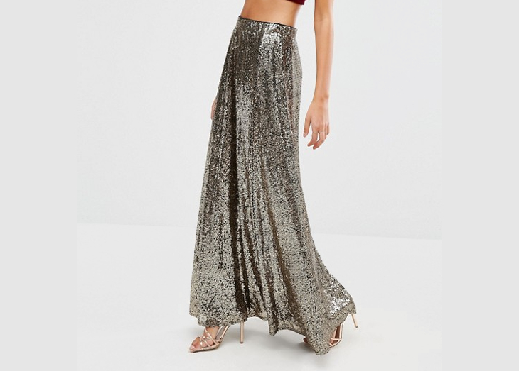 silver sequin maxi skirt
