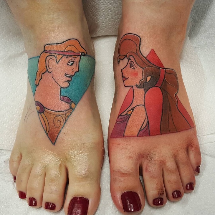 disney couple tattoo on foot