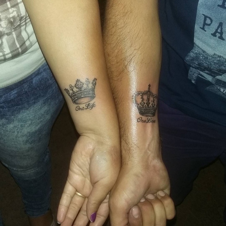 couple crown tattoo on wrist