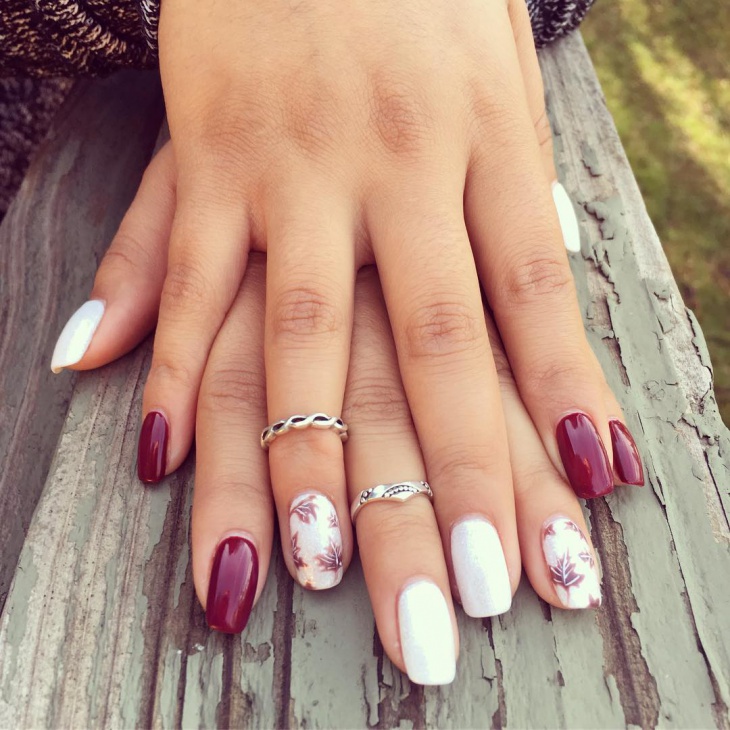 red and white shellac nails for fall