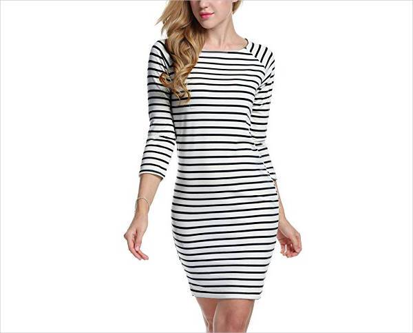 black and white striped bodycon dress