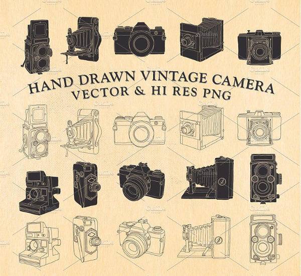 hand drawn vintage camera vector 