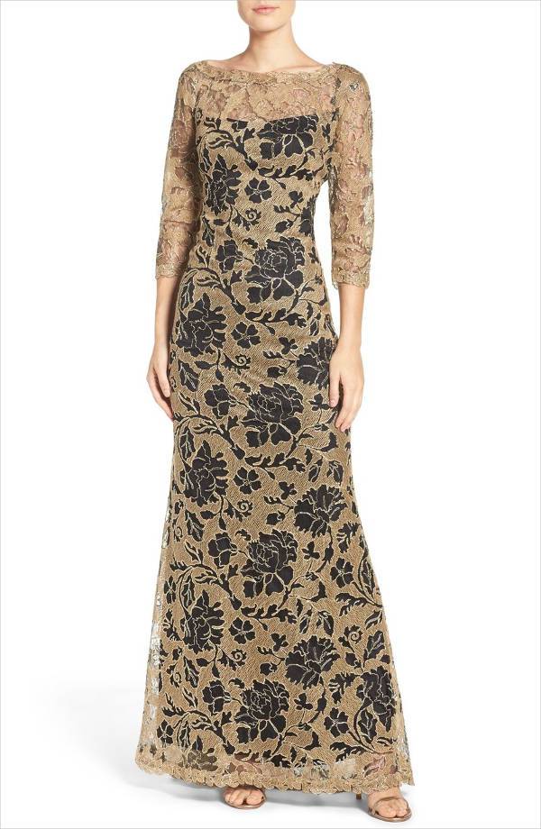 gold lace formal dress