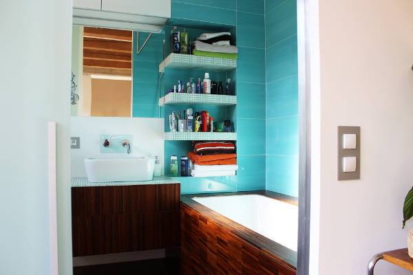 apartment bathroom vanity shelves idea