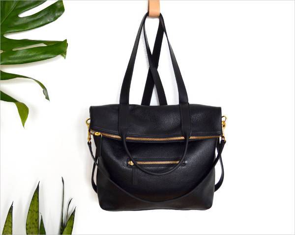 designer dark black leather backpack