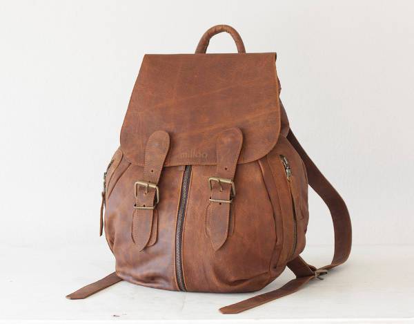 brown distressed leather backpack