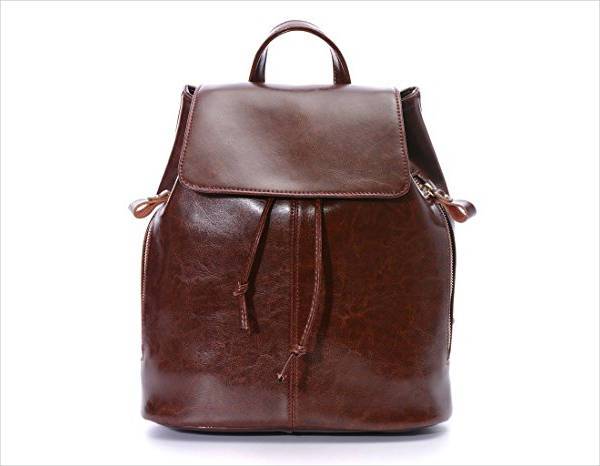 small brown leather backpack