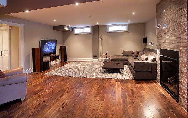 contemporary basement wood flooring1