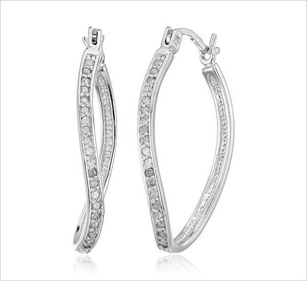 sterling silver diamond hoop earrings