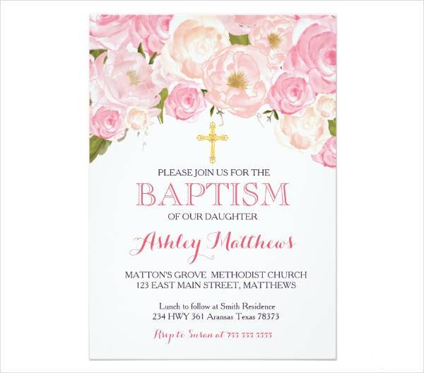 pink floral baptism invitation