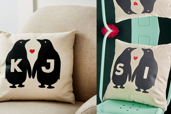 personalised penguin love canvas cushion