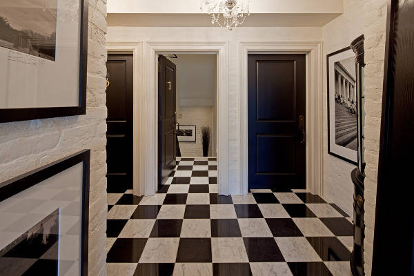 black and white checked lamintae flooring