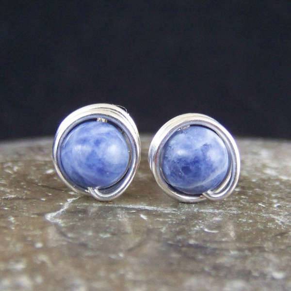 blue sterling silver stud earrings