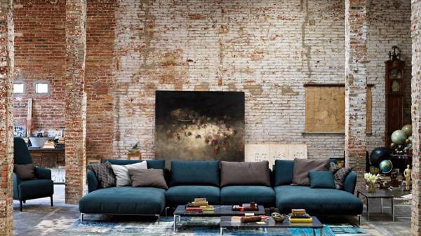 brick walled living room