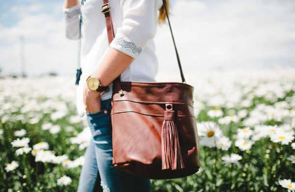 fringe leather brown handbag