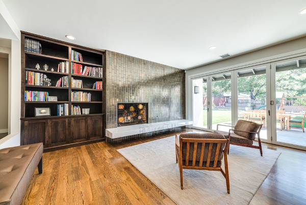 transitional living room bookcase design