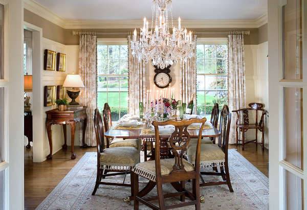 antique chandeliers in dining room