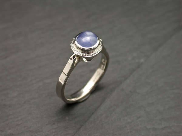 white gold blue sapphire ring