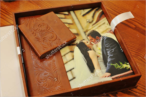 brown leather wedding photo book album