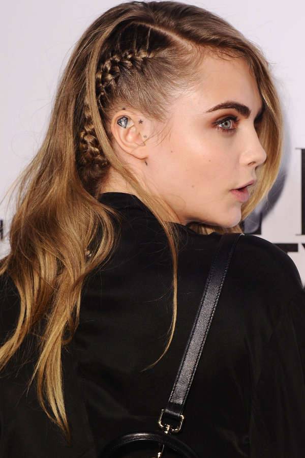 cara delevingne side french braid hairstyle