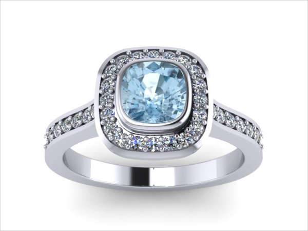 cusion cut aquamarine engagement ring