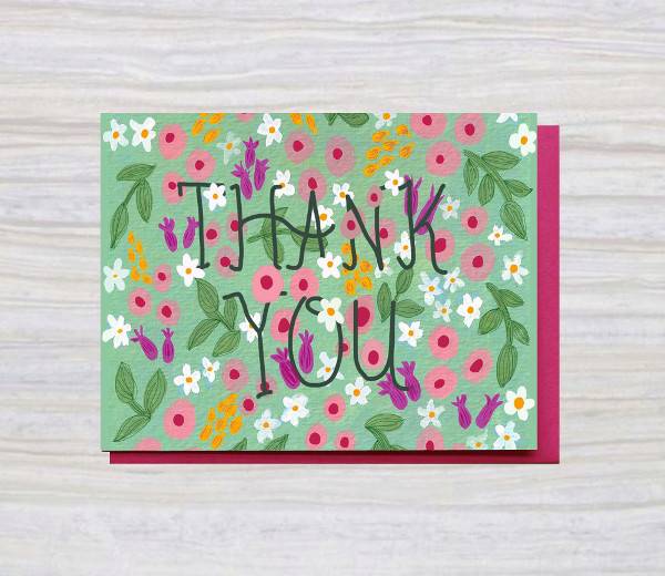 floral greeting thank you card