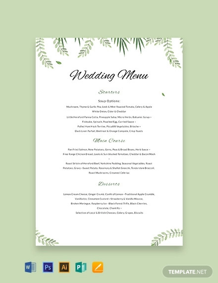 free sample wedding menu template