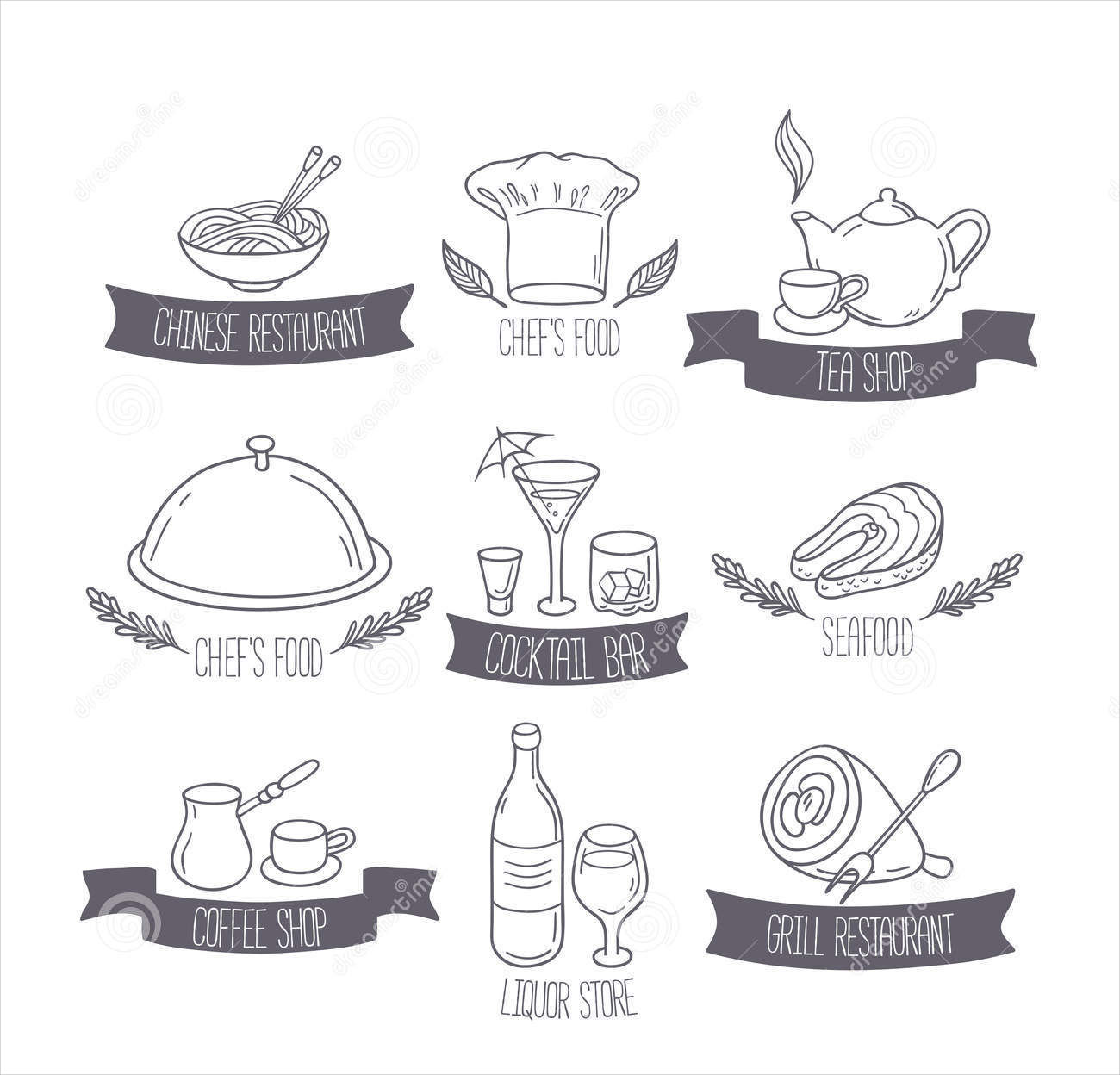hand drawn food and drinks labels