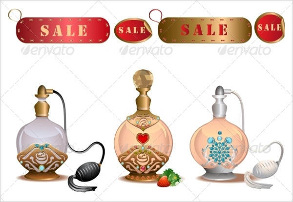 perfume bottles with sale labels