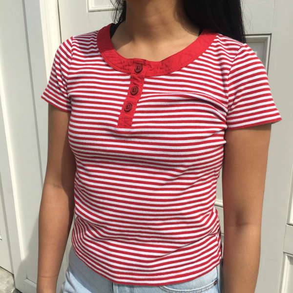 red and white striped t shirt