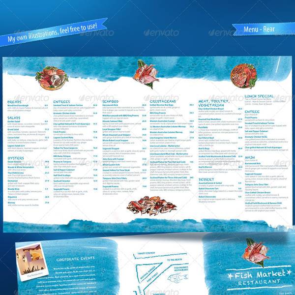seafood restaurant menu map card