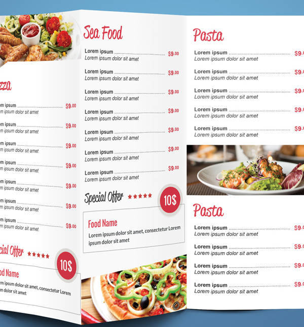 trifold restaurant menu card