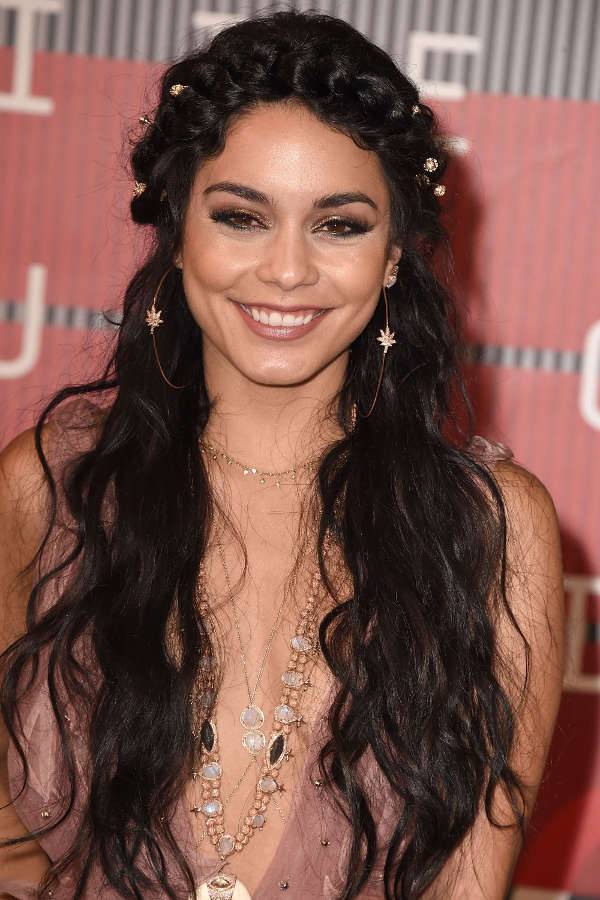 vanessa hudgens french braid curly hairstyle