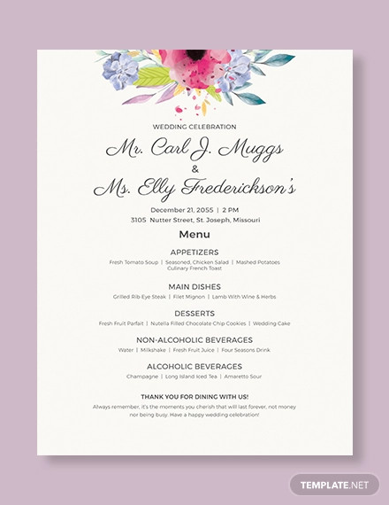 wedding flyer menu template
