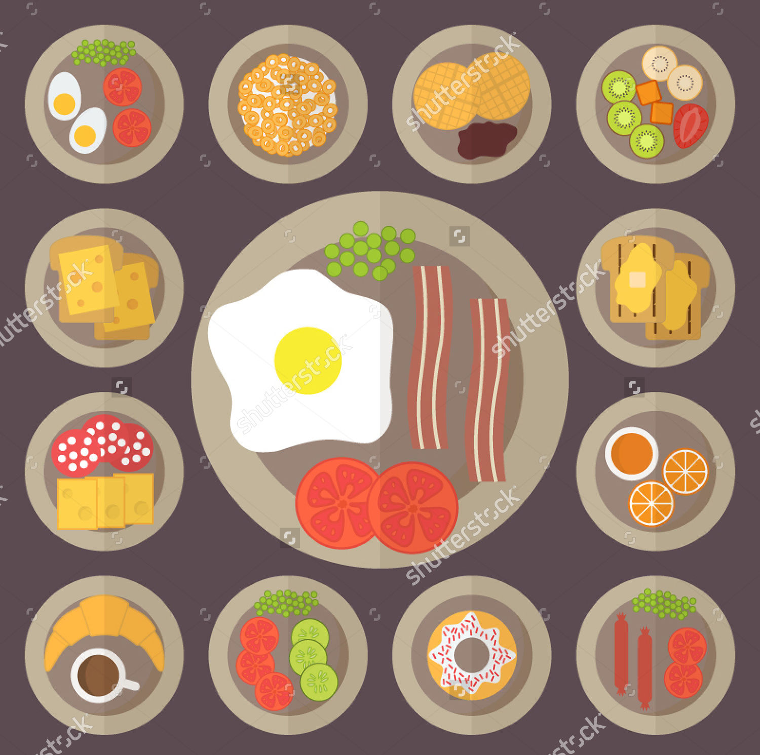 breakfast food icons set