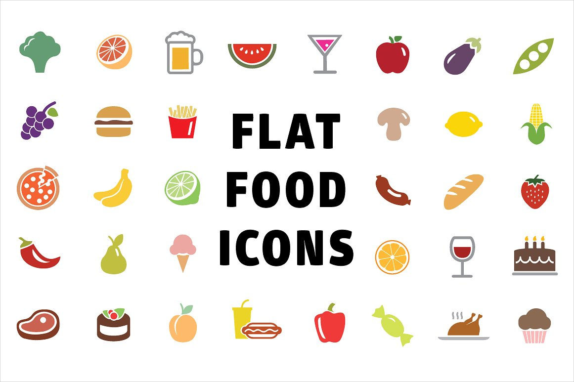 flat food icons set
