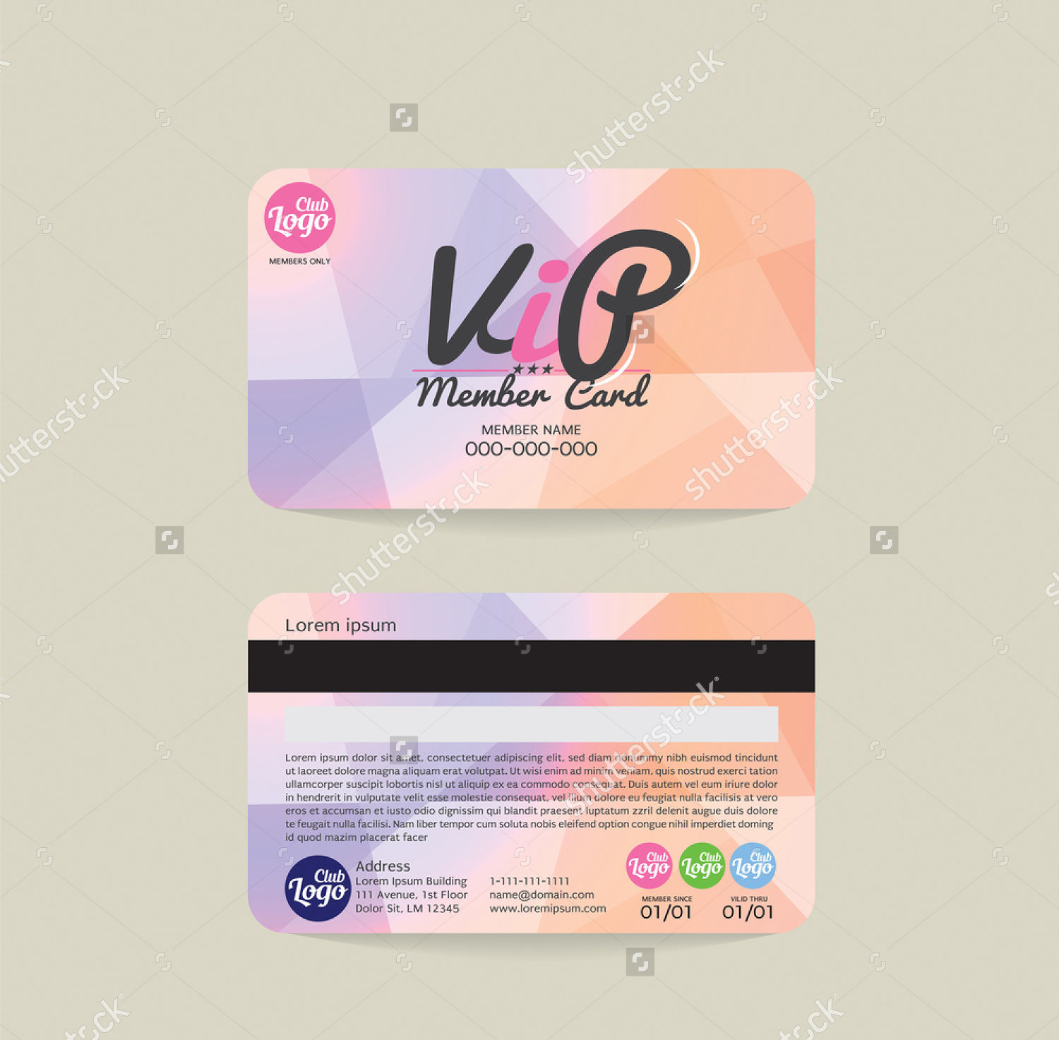 front back vip membership card vector