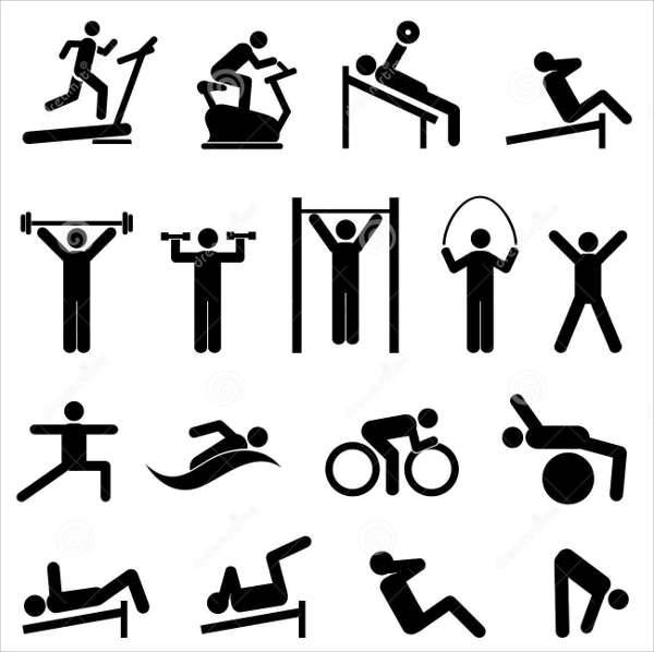 gym exercise icons set