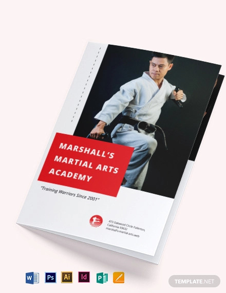 martial arts school bi fold brochure template