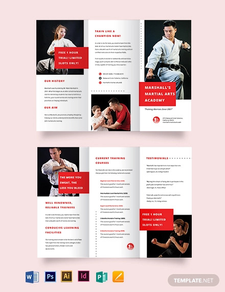 martial arts school tri fold brochure template