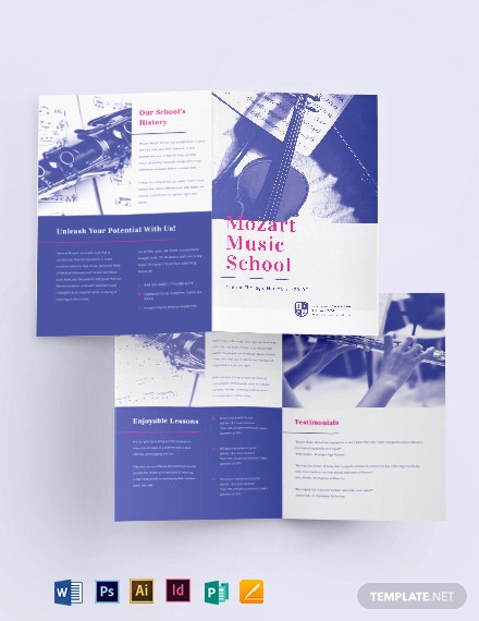 modern music school bi fold brochure template