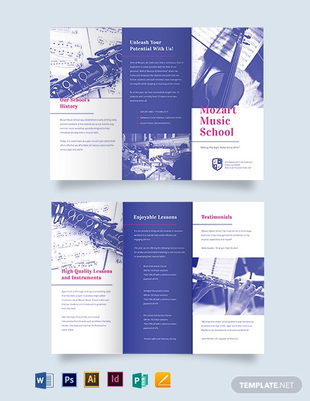 modern music school tri fold brochure template