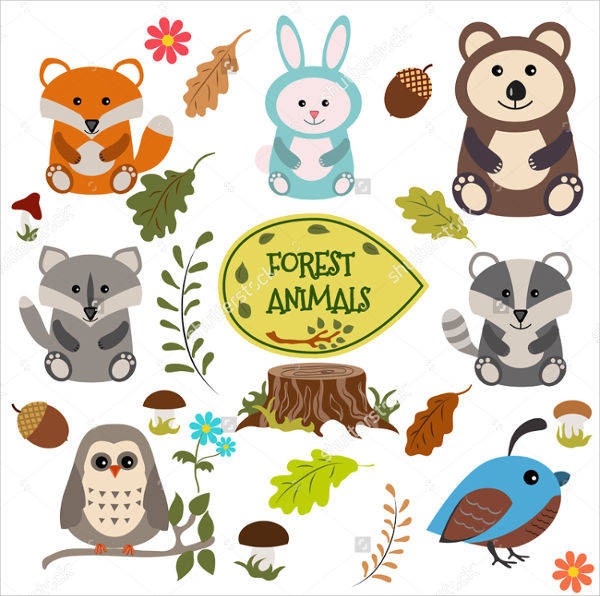 set of vector forest animals
