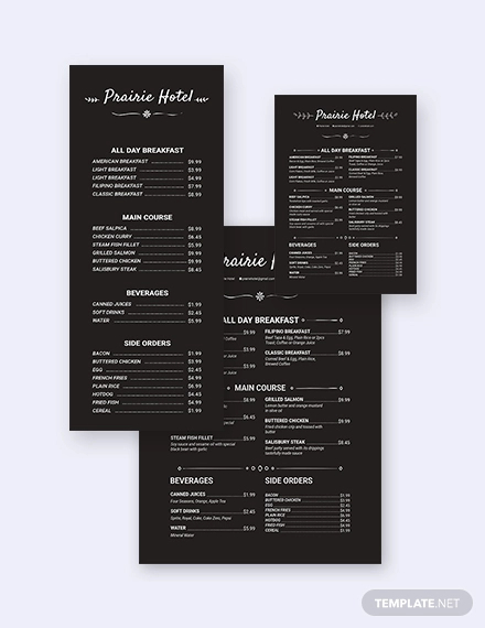 chalkboard hotel menu template