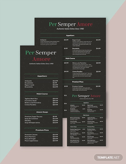 chalkboard italian menu template