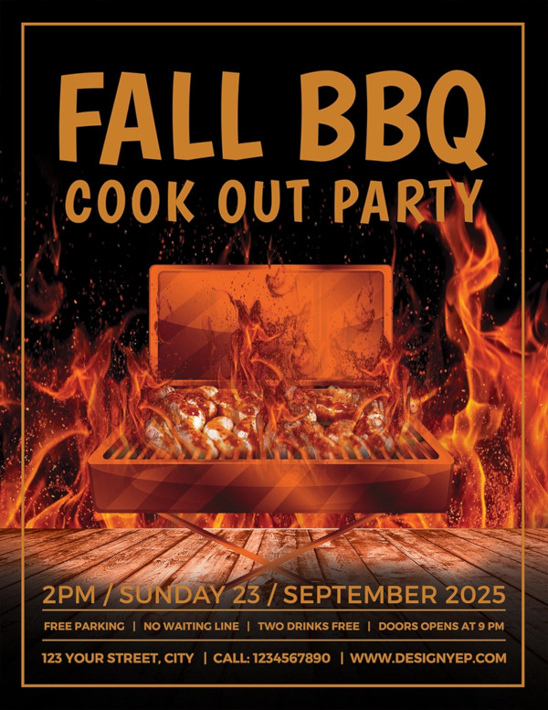 free fall bbq party flyer template